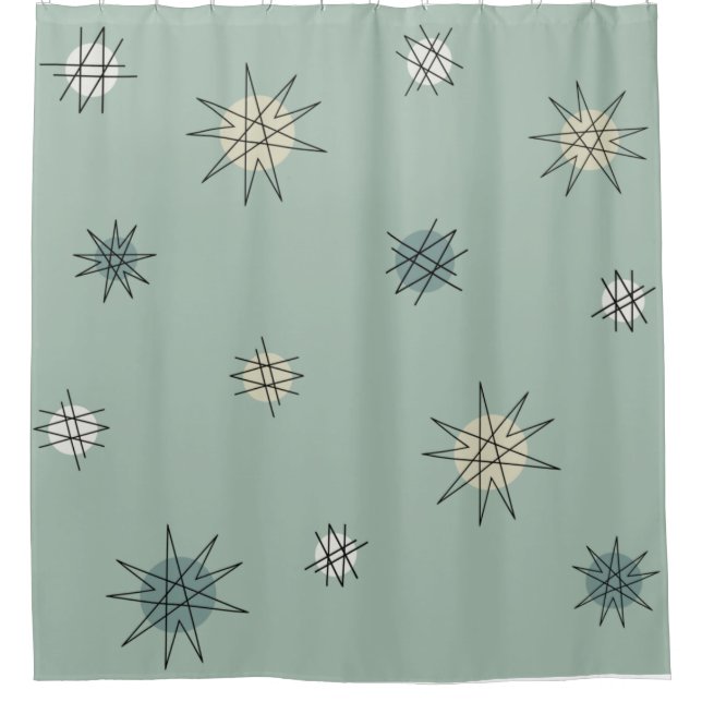 Rideaux De Douche Age atomique Starburst Planètes Sage Green (Devant)