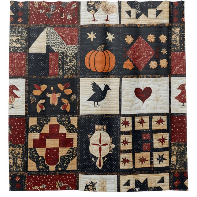 Rideaux De Douche Agritourisme primitif Appliqué et géométrique (Devant)