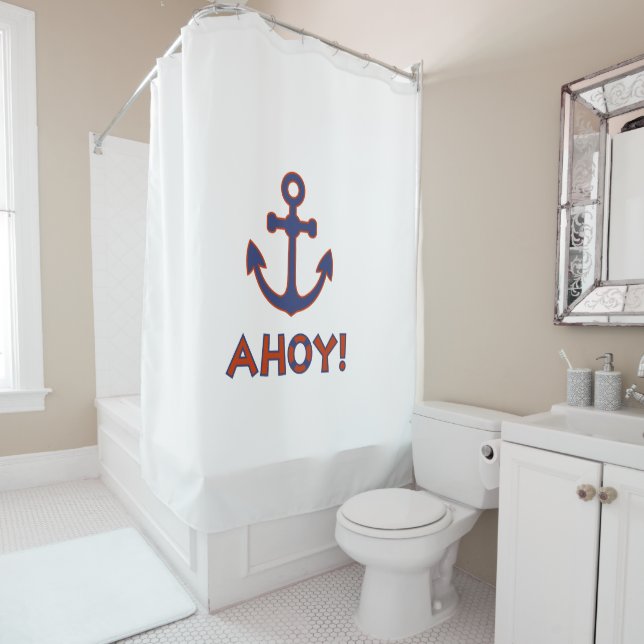 Rideaux De Douche AHOY ! Bouée + Design Ancre Rouge+Bleu (En situation)