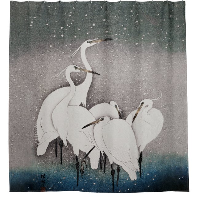 Rideaux De Douche Aigrettes japonaises Grues Koson Neige d'hiver (Devant)
