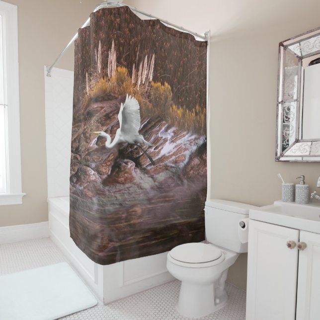 Rideaux De Douche Aiguille blanche LE LAC EST VIE (En situation)