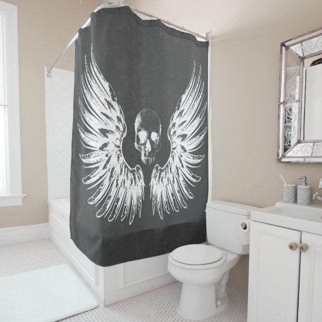 Rideaux De Douche Ailes d'ange de roche grise et blanche Crâne (En situation)