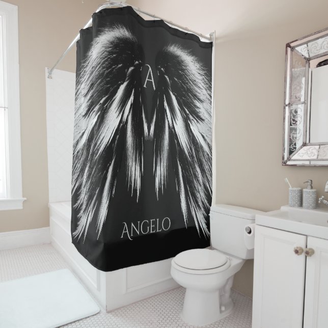Rideaux De Douche AILES D'ANGE Monogramme Gris Noir (En situation)