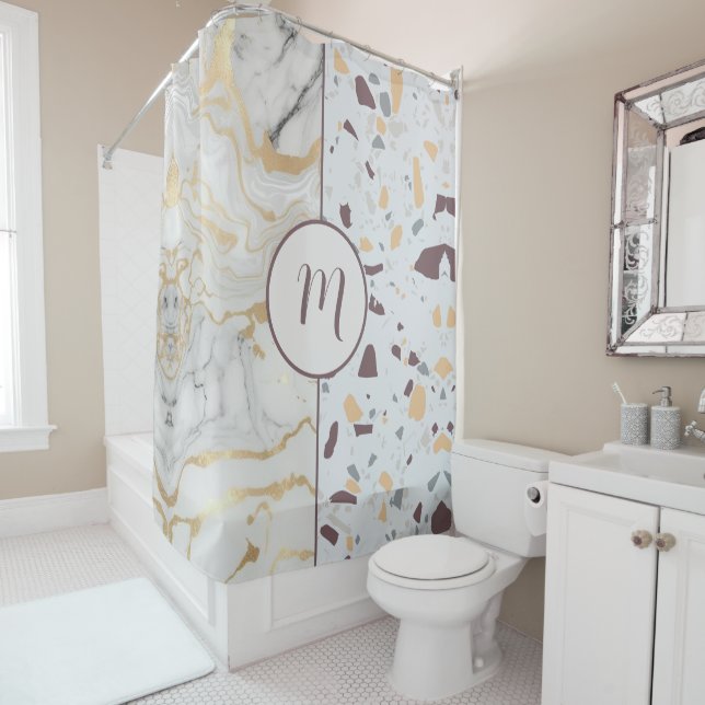 Rideaux De Douche Aimer Terrazzo-Marble sur mesure initiale (En situation)