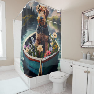 Rideaux De Douche Airedale Dog on a Paddle : Une aventure Pittoresqu