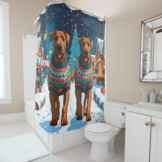 Rideaux De Douche Airedale Dogs Christmas Snow Holiday (En situation)