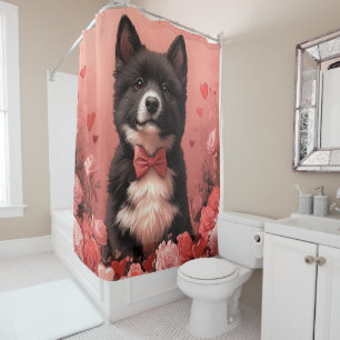 Rideaux De Douche Akita Américain avec Roses - Saint-Valentin