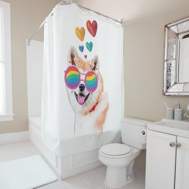 Rideaux De Douche Akita Chien avec Coeurs Saint Valentin (En situation)