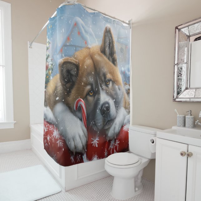 Rideaux De Douche Akita Chien Festive de Noël (En situation)