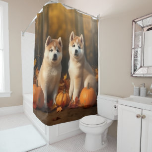 Rideaux De Douche Akita chiot Automne Délice Citrouille