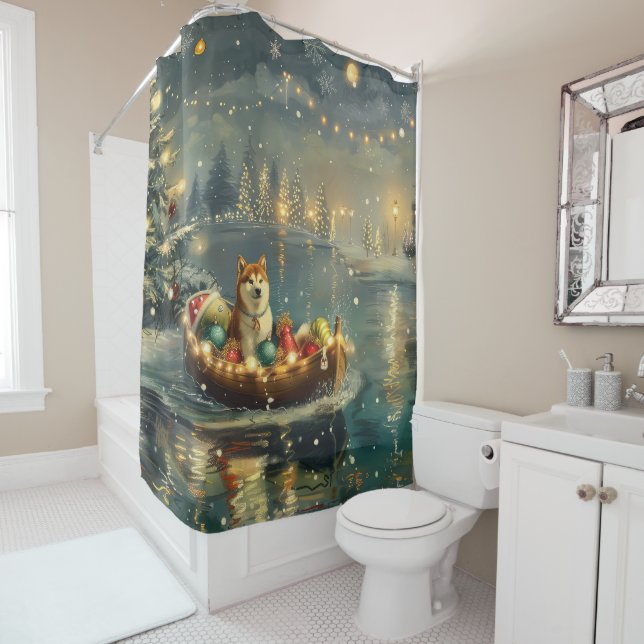 Rideaux De Douche Akita Christmas Festive Voyage (En situation)