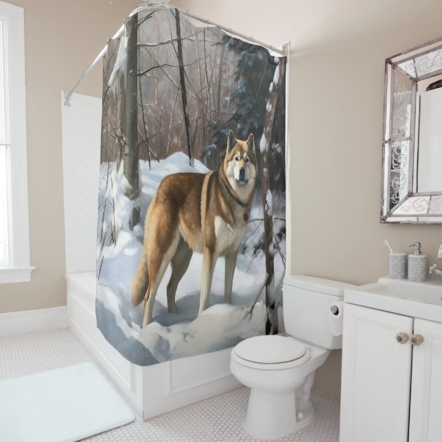 Rideaux De Douche Akita Qu'il neige Noël  (En situation)