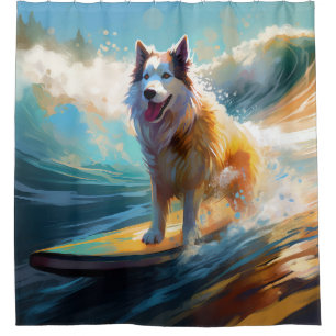 Rideaux De Douche Alaskan Malamute Beach Surf Peinture