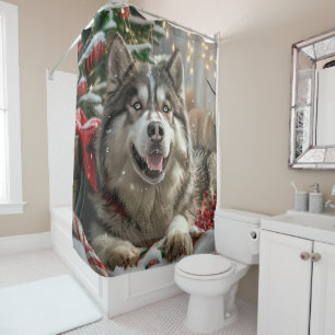 Rideaux De Douche Alaskan Malamute Chien Fête de Noël