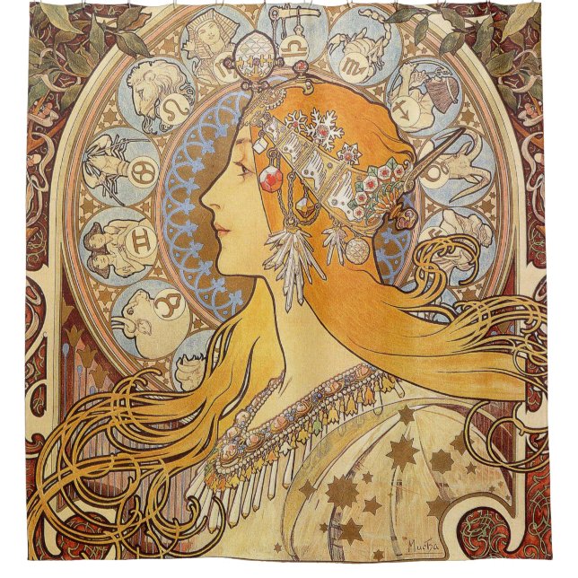 Rideaux De Douche Alfonse Mucha Zodiac Art nouveau femme (Devant)