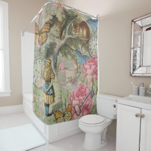 Rideaux De Douche Alice Cheshire Chat Wonderland Tree Garden