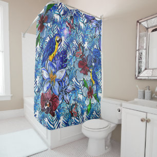 Rideaux De Douche Aloha bleu tropical Jungle exotique & Fleurs Parot