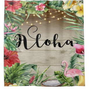 Rideaux De Douche Aloha Bois Tropical Floral Feuilles & Lumières Chi