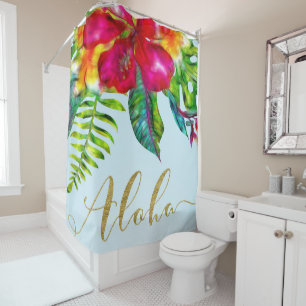 Rideaux De Douche Aloha Électrique Pop Tropical Floral Clair