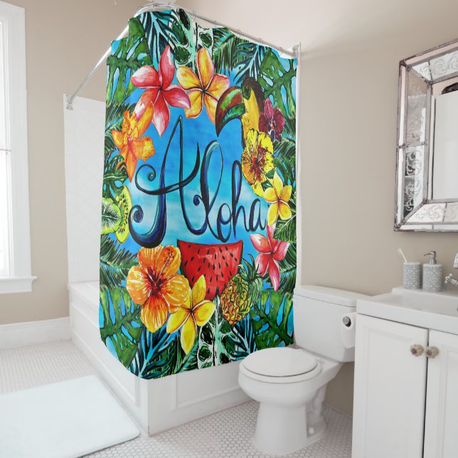 Rideaux De Douche Aloha - Fleur tropicale de nourriture et de concep (En situation)