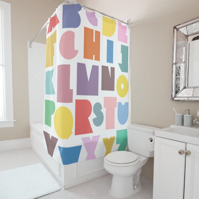 Rideaux De Douche Alphabet rétro géométrique (En situation)