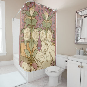 Rideaux De Douche Alphonse Mucha Étoiles Élégantes Art Nouveau Camél