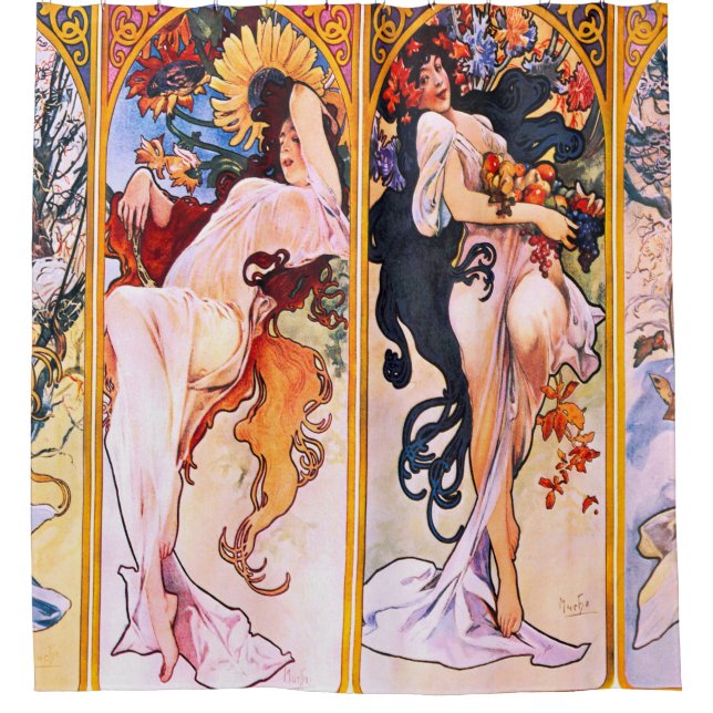 Rideaux De Douche Alphonse Mucha - Quatre Saisons (Devant)