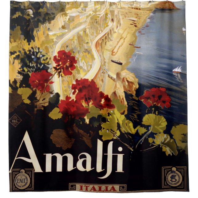 Rideaux De Douche Amalfi Italie Poster de voyage Graphique d'art (Devant)