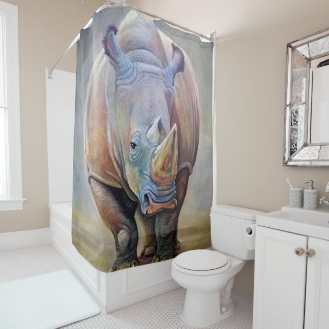 Rideaux De Douche Amateurs de Rhino| Art Cute Rhino Portrait Imprime (En situation)
