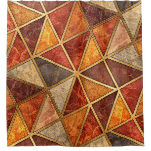 Rideaux De Douche Ambre fondu et Géométrique Cramoisi - Marbre Mosaï