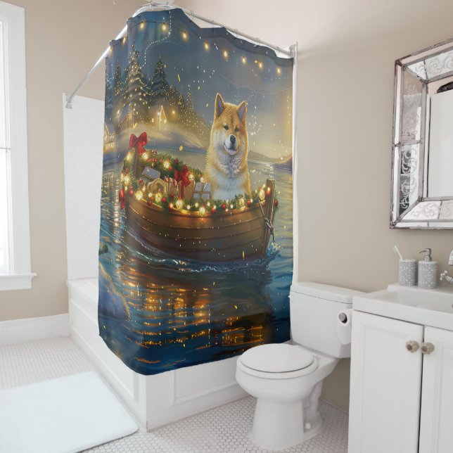 Rideaux De Douche American Akita Christmas Festive Voyage (En situation)