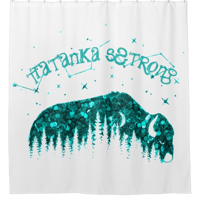 Rideaux De Douche American Bison Moon Star Galaxy Turquoise WhiteTra (Devant)
