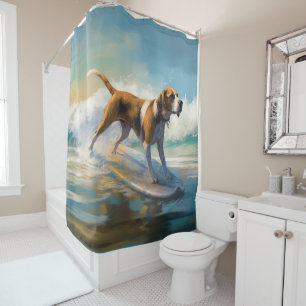 Rideaux De Douche American Engligh Foxhound Beach Surfing Paining