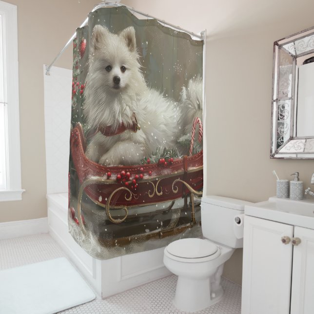 Rideaux De Douche American Eskimo Chien Festif de Noël (En situation)