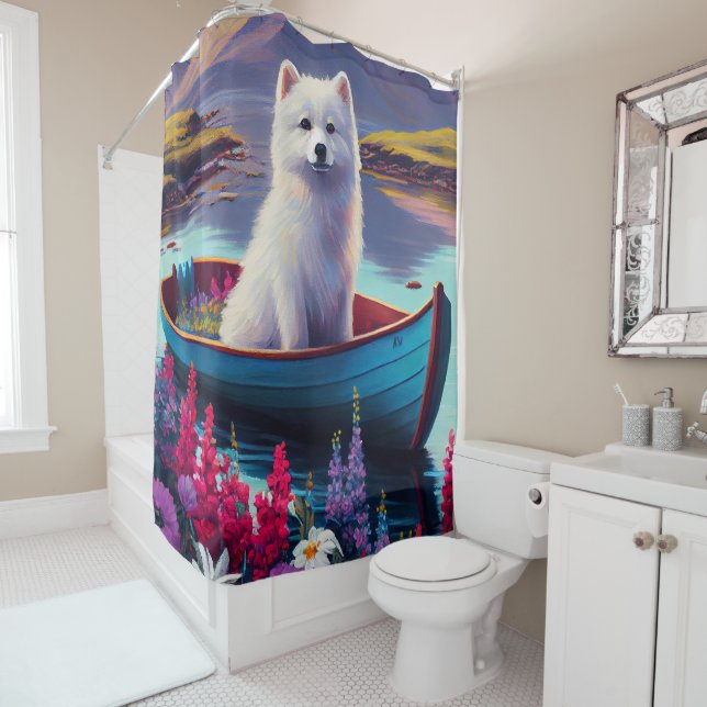 Rideaux De Douche American Eskimo Dog on Paddle : Une aventure Pitto (En situation)