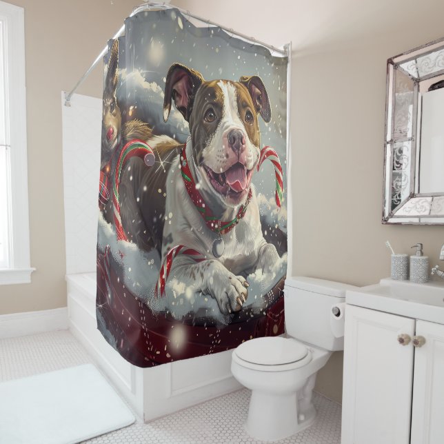 Rideaux De Douche American Staffordshire Chien Festif de Noël (En situation)