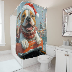 Rideaux De Douche American Staffordshire Chien Noël