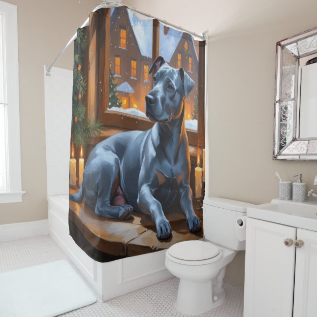 Rideaux De Douche American Staffordshire Christmas Lights Holiday (En situation)