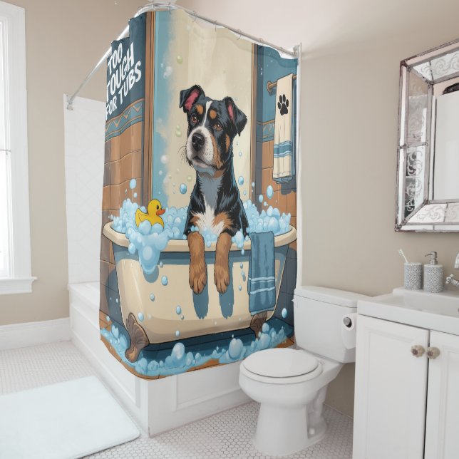 Rideaux De Douche American Staffordshire Sloppy Sleepy mignon drôle (En situation)