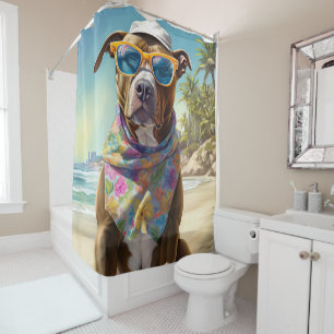Rideaux De Douche American Staffordshire sur la plage, cadeau d'été