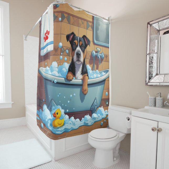 Rideaux De Douche American Staffordshire Terrier Sleepy Cute Funny (En situation)