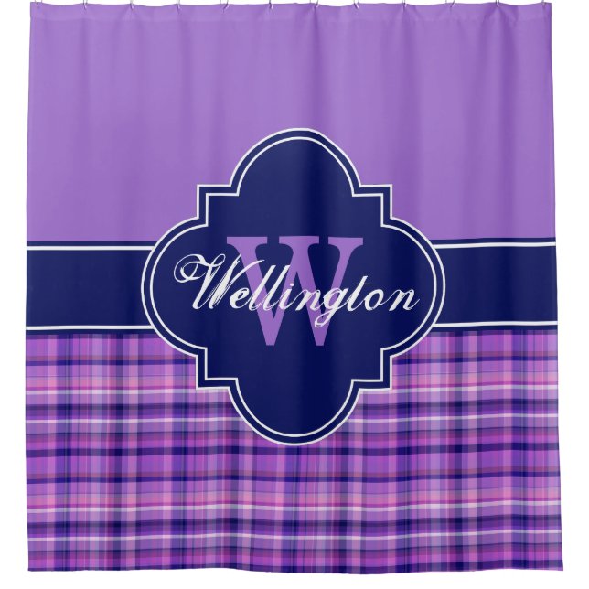 Rideaux De Douche Amethyst Navy Blue Madras Plaid 1I CB Nom du ruban (Devant)