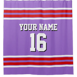 Rideaux De Douche Amethyst Purple avec Red Wht Stripes Sports Jersey