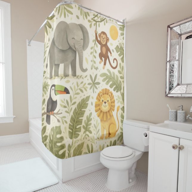 Rideaux De Douche Amis de la jungle (En situation)