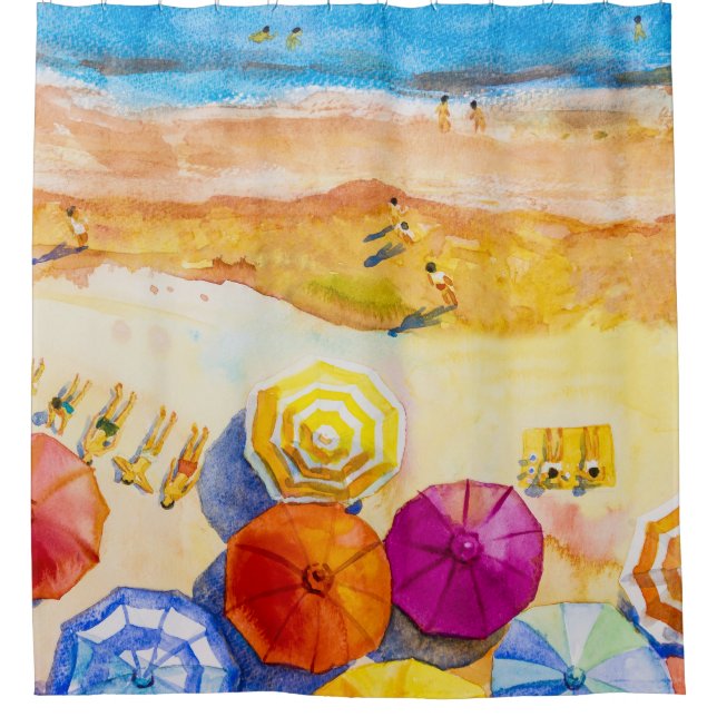 Rideaux De Douche Amour du paysage marin : aquarelle peinture de vac (Devant)