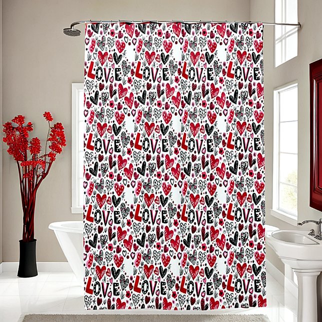 Rideaux De Douche Amour et cœurs doodle art valentin (Créateur téléchargé)