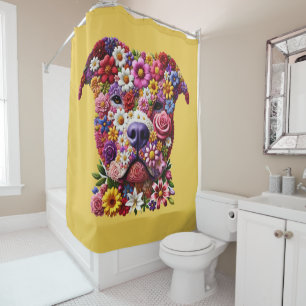 Rideaux De Douche Amoureux des chiens de la face de fleurs Pitbull