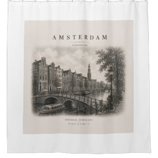Rideaux De Douche Amsterdam | Conception de ville de voyage vintage