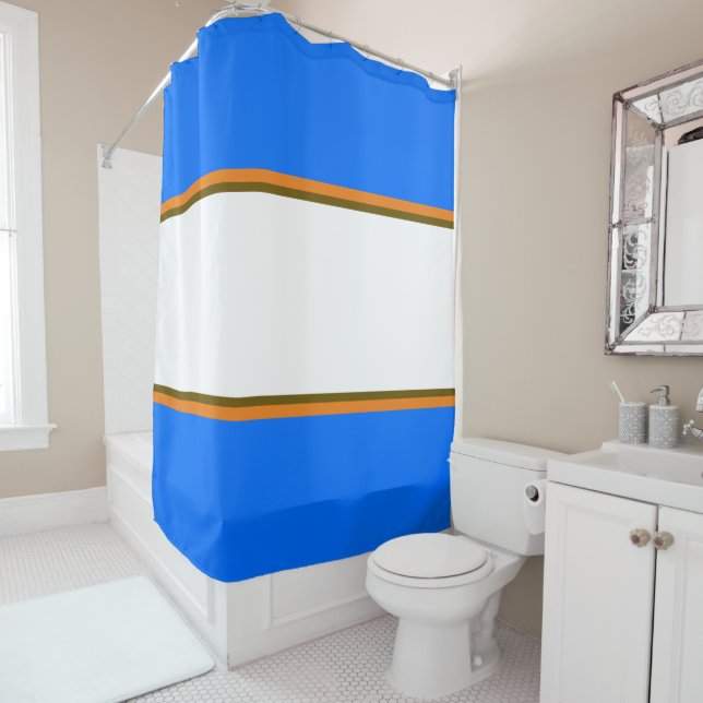 Rideaux De Douche Amusant Bleu Bleu Orange Large Blanc Stripes De Co (En situation)