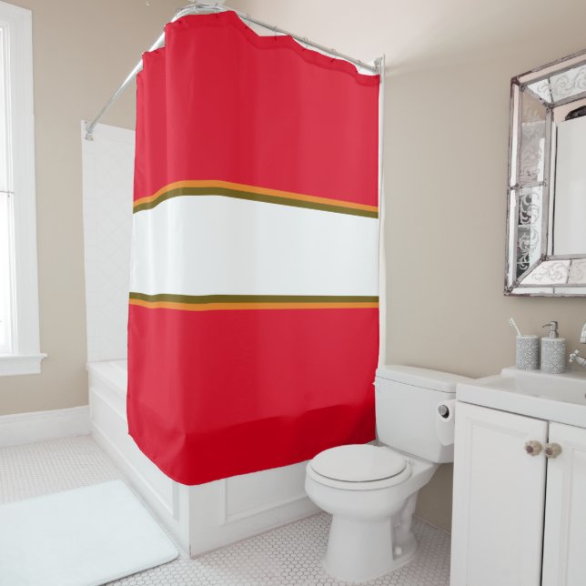 Rideaux De Douche Amusant les années 70 Rouge Lumineux Orange Blanc  (En situation)